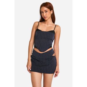 Mini-Jupe Droite Rayée À Découpes Latérales - Bleu Foncé - 40, Bleu Foncé