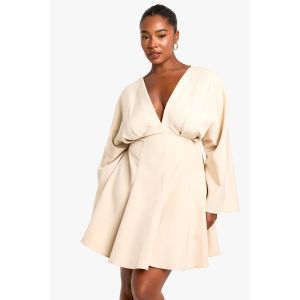 "Plus" Jupes Plissée Robe Skater Manches Longues Grande Taille - Gris Pierre - 44, Gris Pierre