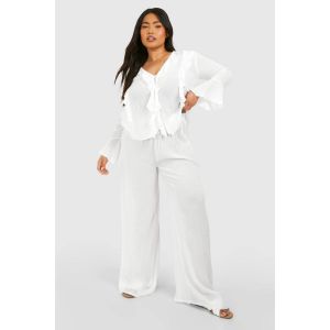 Grande Taille - Pantalon Large En Mousseline De Soie - Blanc Ivoire - 48, Blanc Ivoire