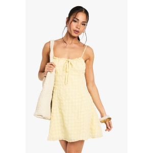 Robe Mini Cami En Vichy Texturée - Citron - 38, Citron