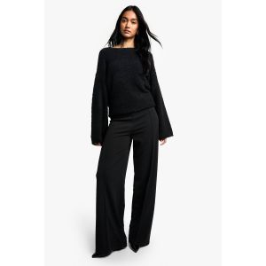 Pantalon En Crêpe Pintuck À Jambes Larges - Noir - 40, Noir