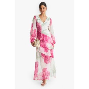 Robe Maxi En Dobby Floral Avec Détails À Volants - Blanc Ivoire - 36, Blanc Ivoire