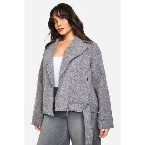 "Plus" Boucle Veste Biker Ceinturée - Gris - 44, Gris