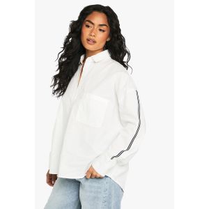 Chemise Oversize À Rayures Latérales - Blanc - 38, Blanc