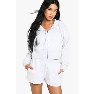 Hoodie Cropped À Ceinture Et Ourlet Plongeant - Gris Perle - L, Gris Perle