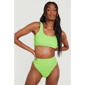 Crinkle Slip Bikini Taille Haute - Citron Vert - 34, Citron Vert