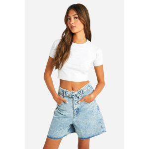 Short En Jean Long Avec Ceinture Pliée - Bleu - 34, Bleu