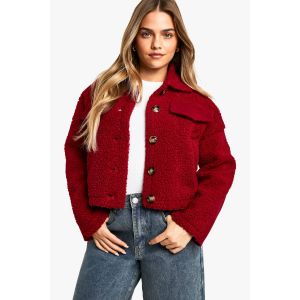 "Petite" Veste Imitation Laine Avec Détails Teddy - Rouge Vin - 34, Rouge Vin