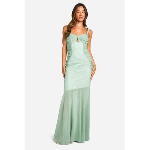 Robe Maxi Longue En Mousseline Avec Dentelle Et Effet Froncé Pour Grandes - Vert - 34, Vert
