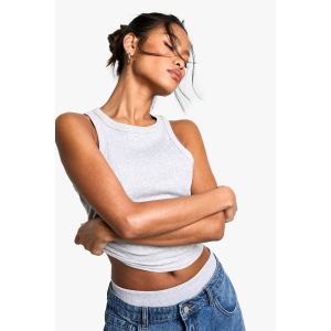 Crop Top Rib Racer Boohoo Basics - Gris Perle - 44, Gris Perle
