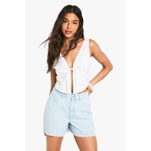 Fray Hem Bleach Wash Denim Shorts - Délavé - 34, Délavé