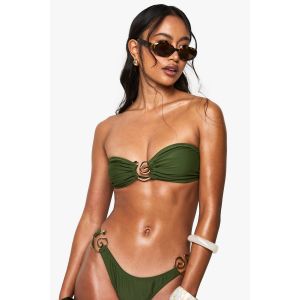 Premium Swim Swirl Trim Bandeau Bikini Top - Vert Kaki - 40, Vert Kaki