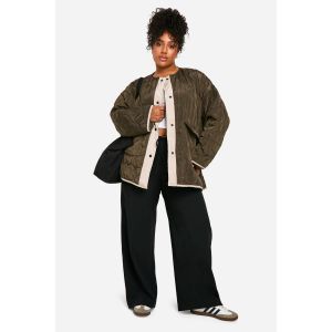 Veste Oversize Grande Taille À Détails Matelassés - Vert Kaki - 46, Vert Kaki