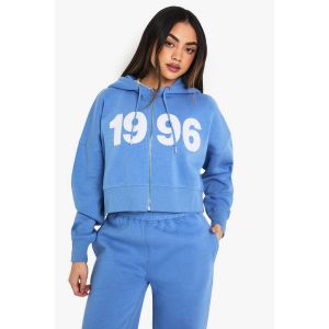 1996 Sweat À Capuche Court En Tissu Assorti Avec Appliqué - Bleu - L, Bleu