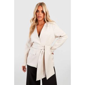 Grande Taille - Blazer Noué À La Ceinture - Blanc Cassé - 44, Blanc Cassé