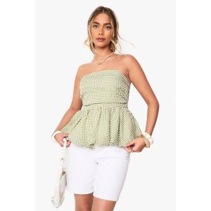 Haut Bandeau En Vichy Tissé À Effet Smock Puffball - Vert - 44, Vert