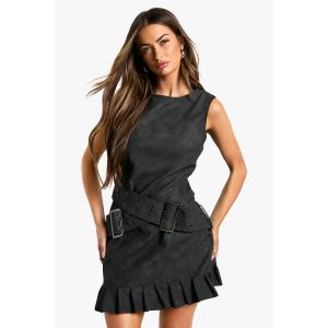 Robe Mini En Synthétique À Double Ceinture - Noir Délavé - 34, Noir Délavé
