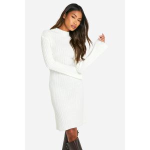 Mixed Rib Tricotée Mini Robe À Manches Évasées - Blanc Cassé - L, Blanc Cassé