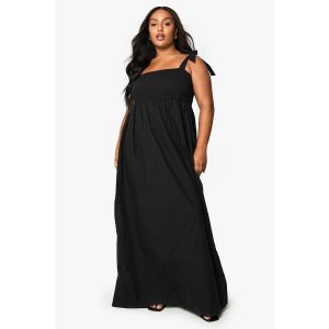 Robe Maxi En Popeline De Coton "Plus" À Épaules Nouées - Noir - 52, Noir