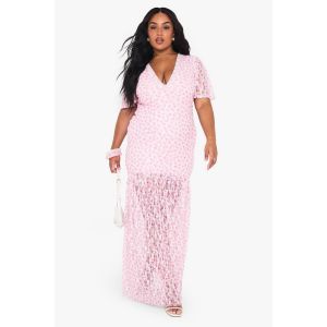 Robe Maxi En Dentelle À Imprimé Floral Avec Ourlet Décalé - Rose - 48, Rose