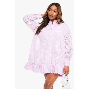 Robe-Chemise Texturée Pour Grande Taille À Ourlet Plongeant - Lilas - 44, Lilas