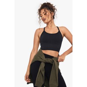 Boohoo Basics Soutien-Gorge De Sport Longue Ligne À Côtes Sans Couture Et Maintien Léger - Noir - L, Noir