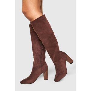 Bottes Hautes En Daim Synthétique Avec Talon Compensé En Bois - Marron Chocolat - 36, Marron Chocolat