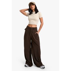 "Petite" Pantalon Fluide À Jambes Larges Et Ceinture - Marron Chocolat - 34, Marron Chocolat