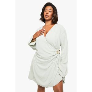 Robe Portefeuille Look Lin Avec Détails Raffinés - Vert Mastic - 50, Vert Mastic