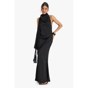 Robe Maxi En Satin Avec Foulard En Chiffon - Noir - 44, Noir