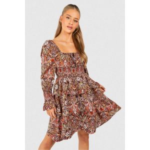 Robe Smock Froncée Paisley - Multicolore - 38, Multicolore