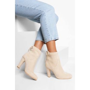 Bottes Chaussette En Faux Suède À Nouer À L'Arrière, Talon Bloc - Gris Pierre - 39, Gris Pierre