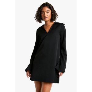 Robe Chemise Tissée Sur Mesure Avec Détail De Col Haut - Noir - 36, Noir