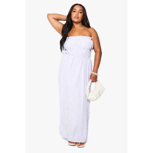 Robe Maxi Bandeau À Rayures Texturées "Plus" - Bleu - 52, Bleu