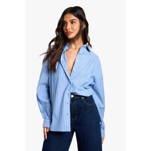 Chemise Oversize À Rayures Fines - Bleu - 38, Bleu