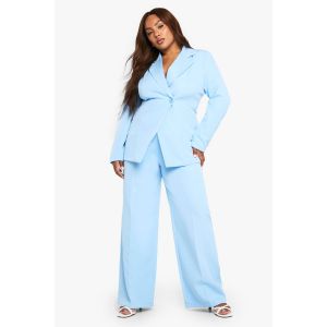 Pantalon Plissé À Jambes Larges "Plus" - Bleu Poudré - 56, Bleu Poudré