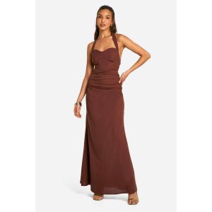 Robe Longue Froncée À Dos Nu - Marron Chocolat - 44, Marron Chocolat