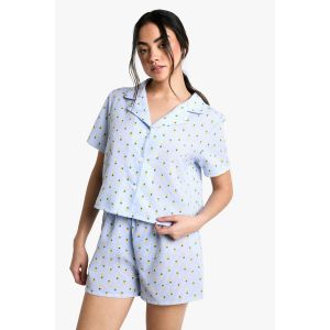 Ensemble Pyjama Avec Chemise À Manches Courtes Et Short À Imprimé Ananas - Bleu - 36, Bleu