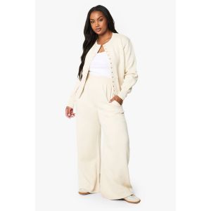 "Plus" Survêtement Sweatshirt Bomber À Ourlet Profond Et À Boutons-Pression - Blanc Écru - 54, Blanc Écru