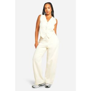 Ensemble Gilet Grande Taille À Boutons Et Jogger À Jambe Droite - Blanc Écru - 52, Blanc Écru