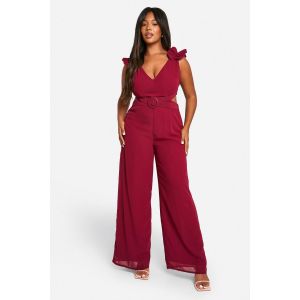 "Plus" Combinaison Fluide En Chiffon Avec Volants Et Jambes Larges - Malbec - 52, Malbec