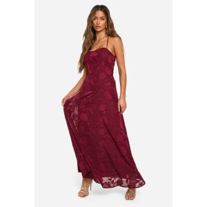 Robe Maxi En Burnout Floral À Dos Noué - Rouge Vin - 42, Rouge Vin