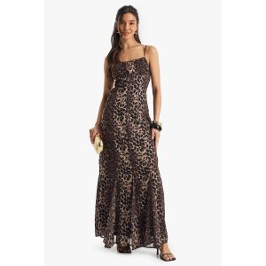 Robe Nuisette Imprimée Léopard À Ourlet Godet - Marron - 42, Marron