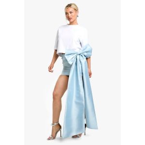 Jupe Mini En Satin Drapé Structurée Avec Nœud - Bleu Ciel - 40, Bleu Ciel