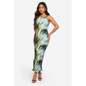 "Petite" Plissé Robe Maxi Abstraite - Bleu - 36, Bleu