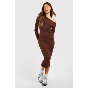 Robe Midi Asymétrique À Manches Longues - Marron Chocolat - 36, Marron Chocolat