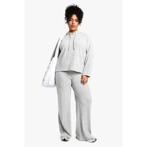 "Plus" Ensemble Tricoté Sweat À Capuche Et Pantalon À Côtes Douces - Gris - 50, Gris