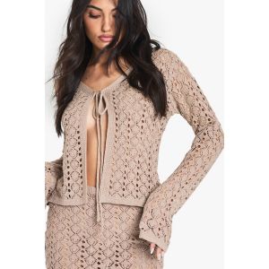 Cardigan En Crochet À Détails Noués - Marron Moka - M, Marron Moka