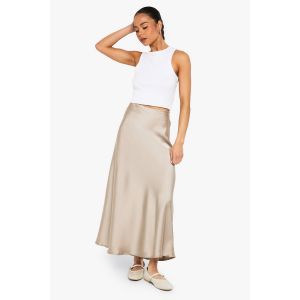 Jupe Midaxi En Satin - Marron Taupe - 44, Marron Taupe