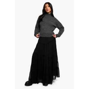 Jupe Maxi En Mousseline À Volées Pour Maternité Avec Taille Élastiquée - Noir - 36, Noir